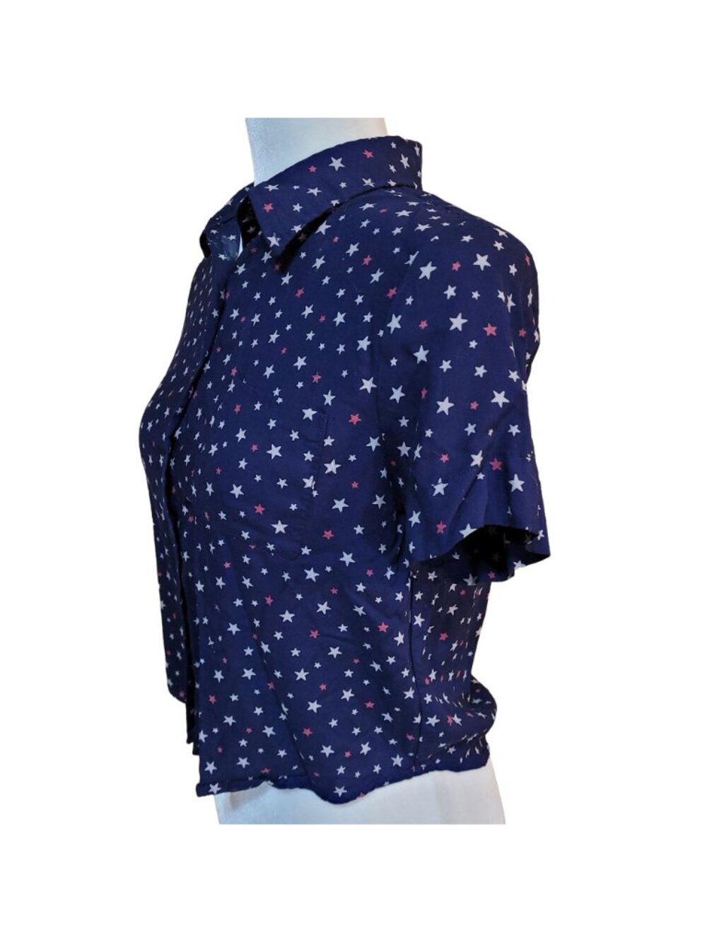 Lucky Brand Women's XS Blue Star Print Tie-Front Button-Up Patriotic Shirt - Picture 3 of 10